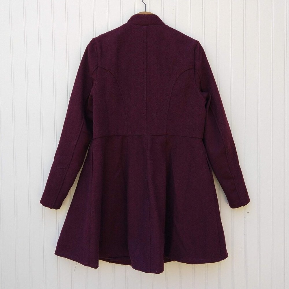 Torrid Burgundy Zip Military Coat Size 10 00 New Button Front Flared High Neck - Picture 11 of 13